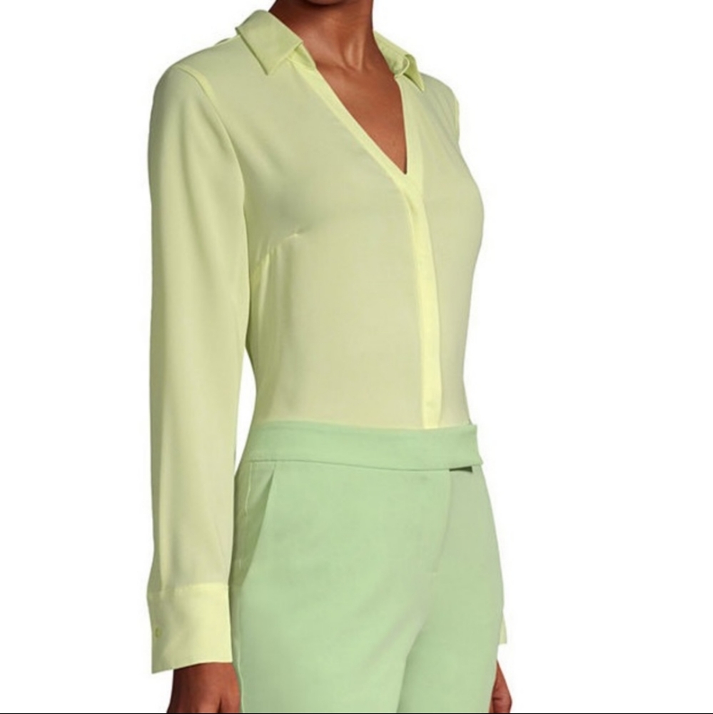 Worthington Dressy Button Down Flowy Crepe Top Lime Meringue Women's Size 3X